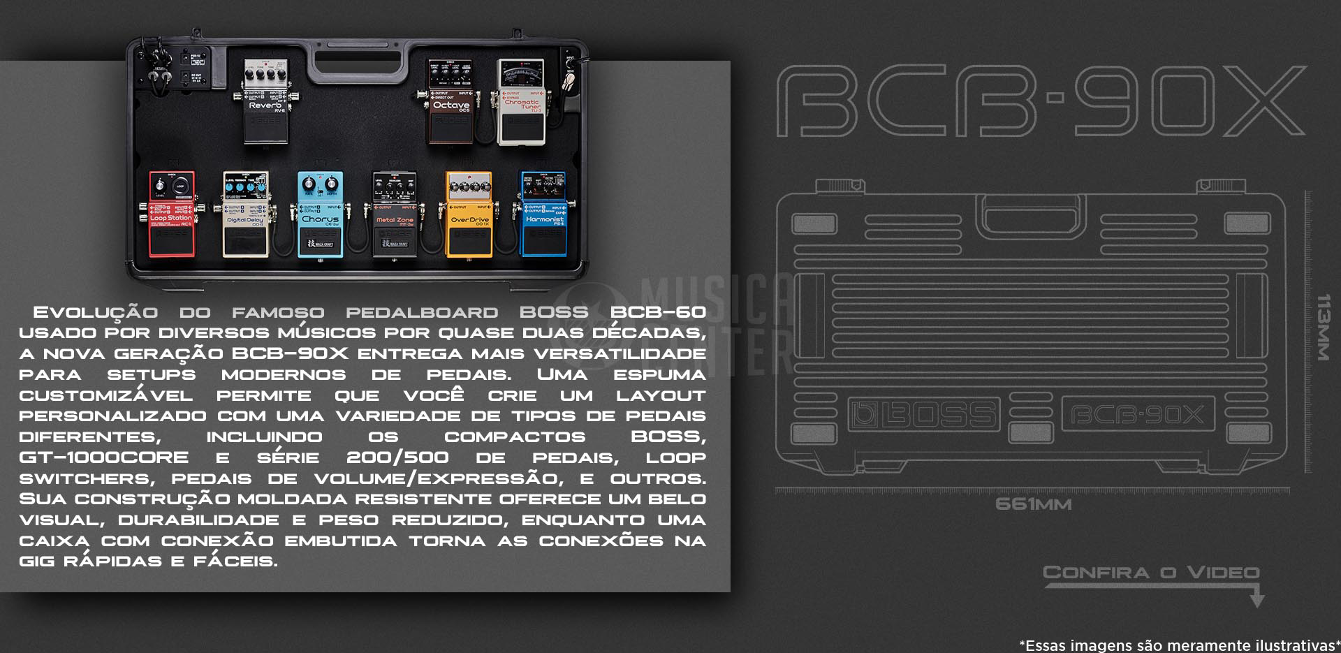 Maleta Pedalboard para pedais Boss BCB-90X para 9 pedais e pedaleiras compactas.