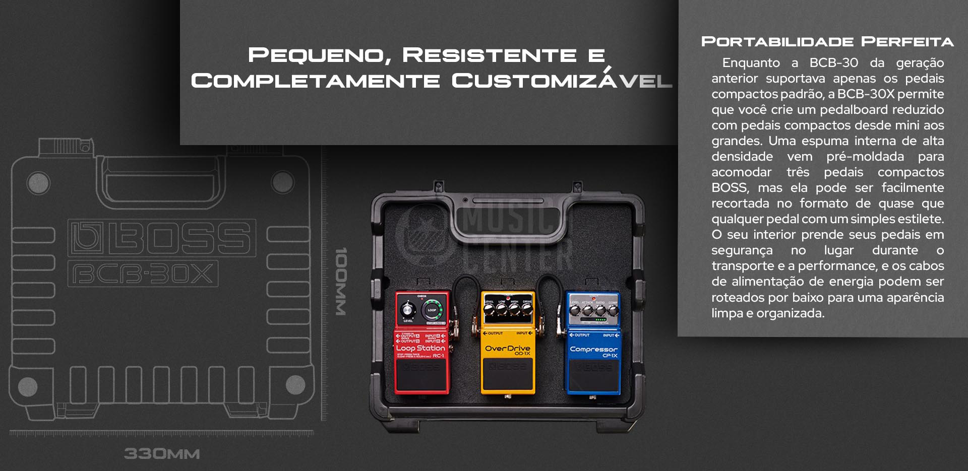 Maleta Pedalboard para pedais Boss BCB-30X para 3 pedais.