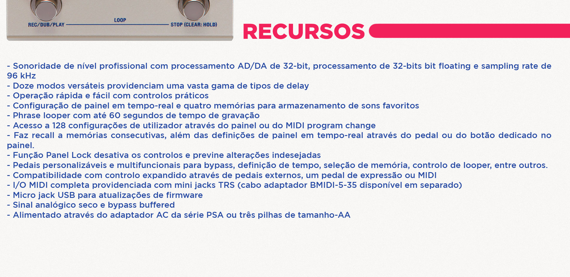 Recursos do Pedal Boss DD-200 Digital Delay