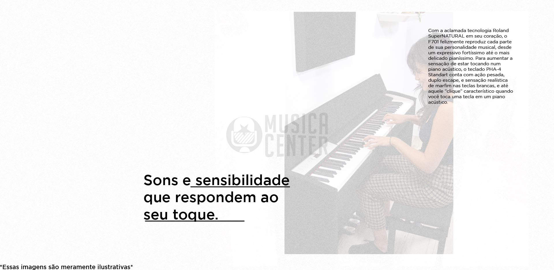 Piano Digital Roland FP701  com sons e sensibilidade que respondem ao seu toque.