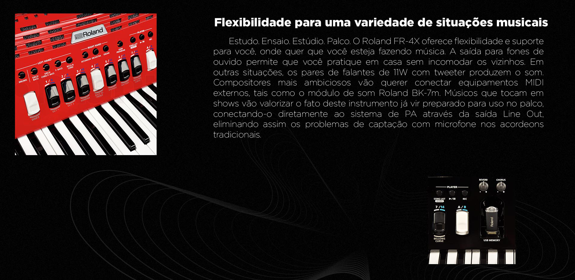 Acordeon Roland FR-4X V-Accordion flexível para uma variação de situações musicais