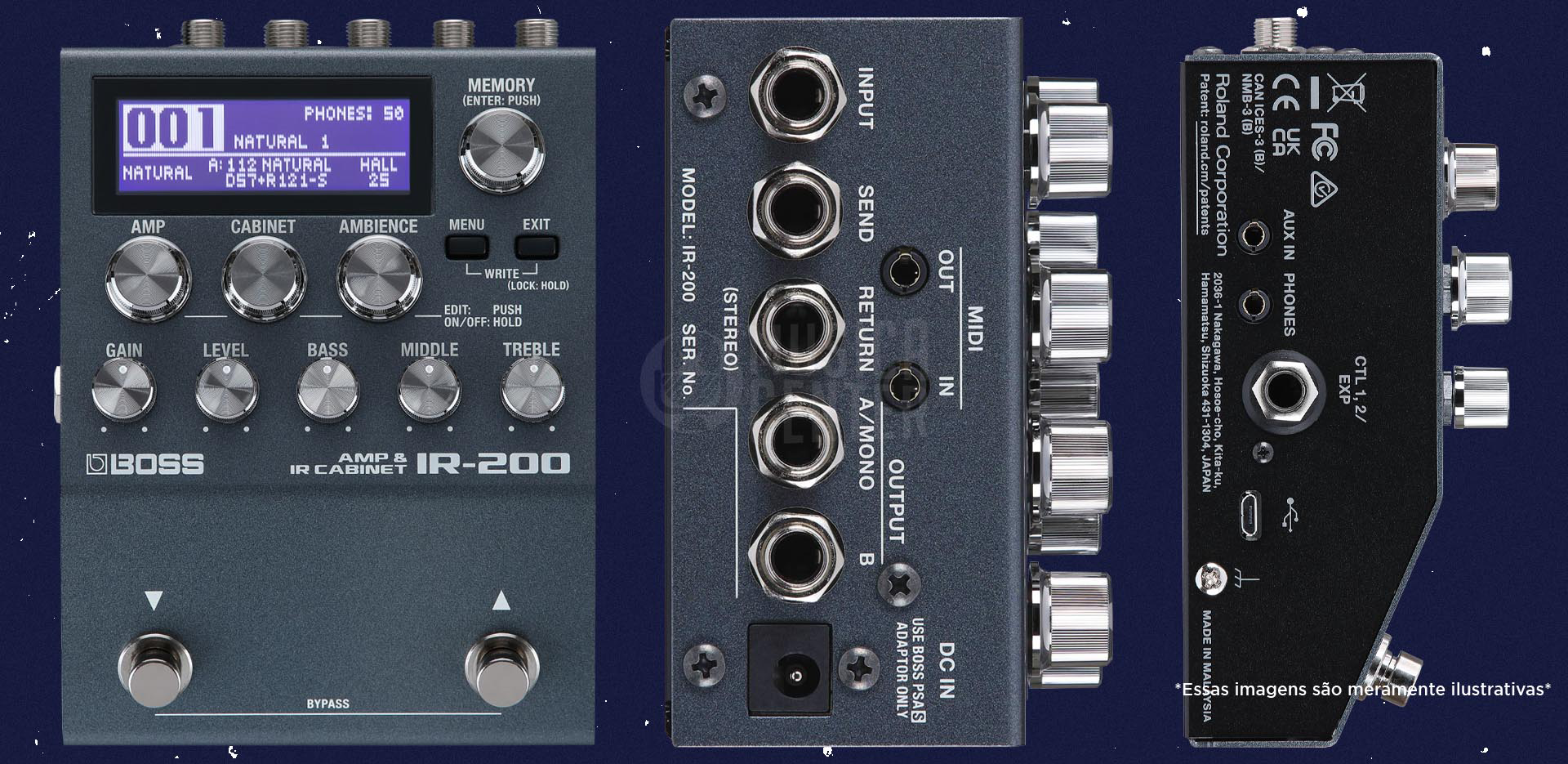 Fotos do Pedal Boss Amp e Cabinet Impulse Response IR-200.