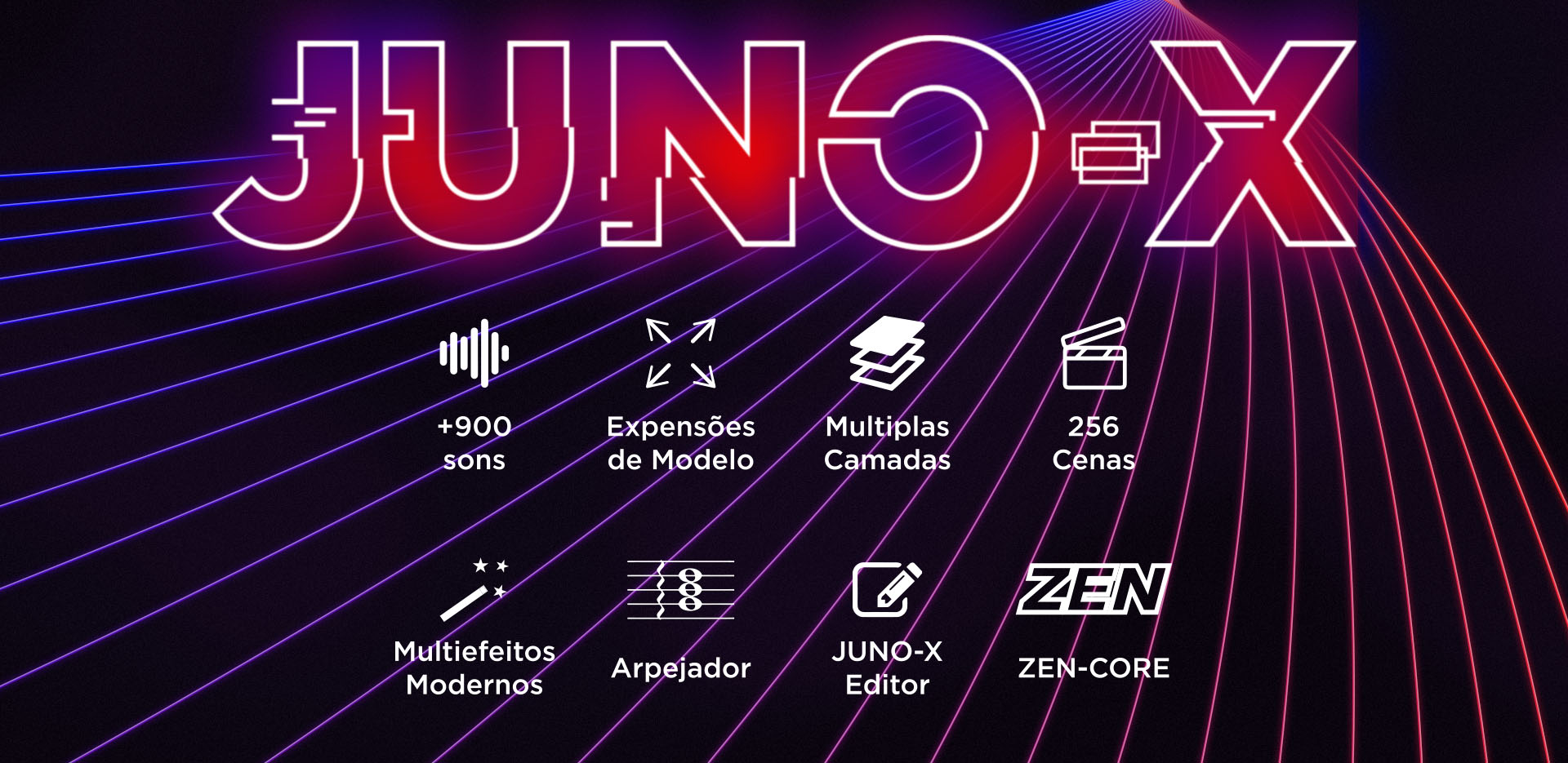 Recursos do Teclado Roland JUNO-X Sintetizador Polifônico