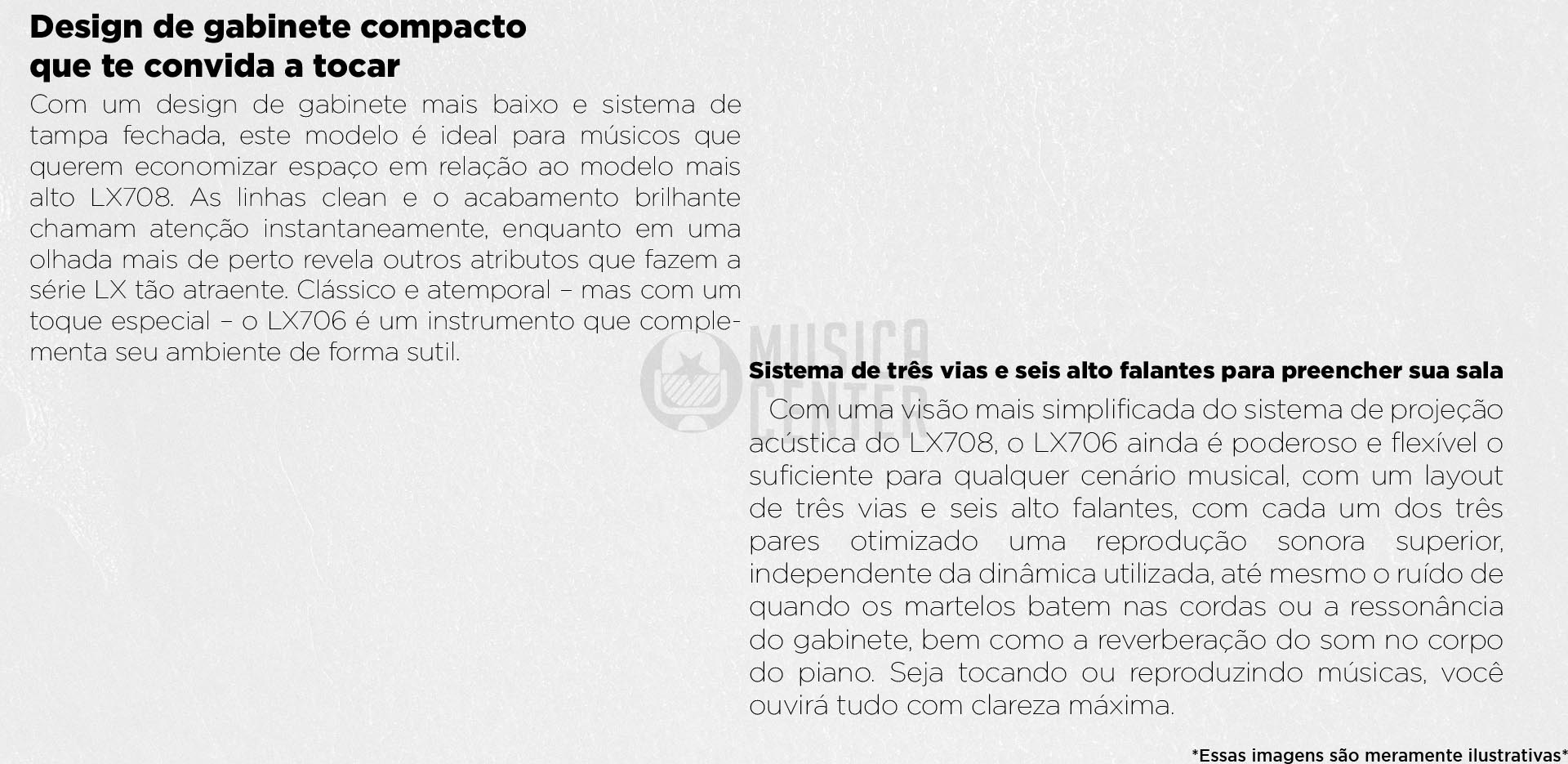 Descrições sobre som e gabinete do Piano Vertical Premium Roland LX706