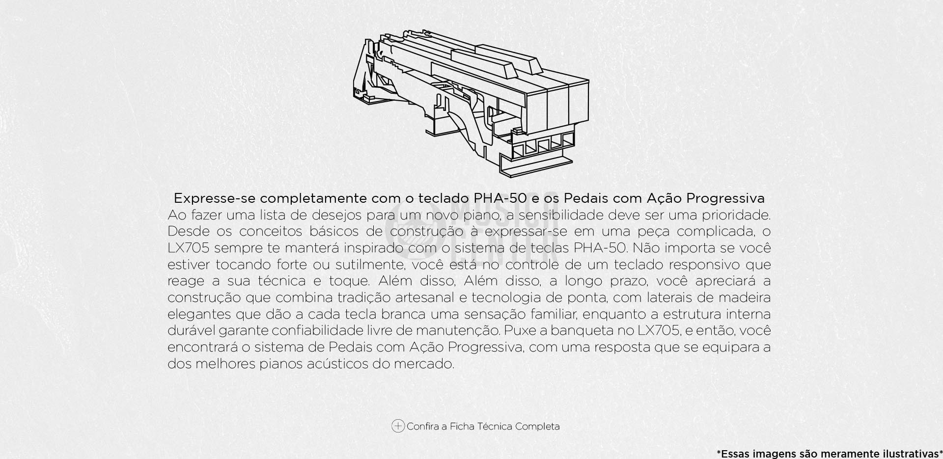 Descrições sobre o teclado PHA-50 do Piano Vertical Premium Roland LX706