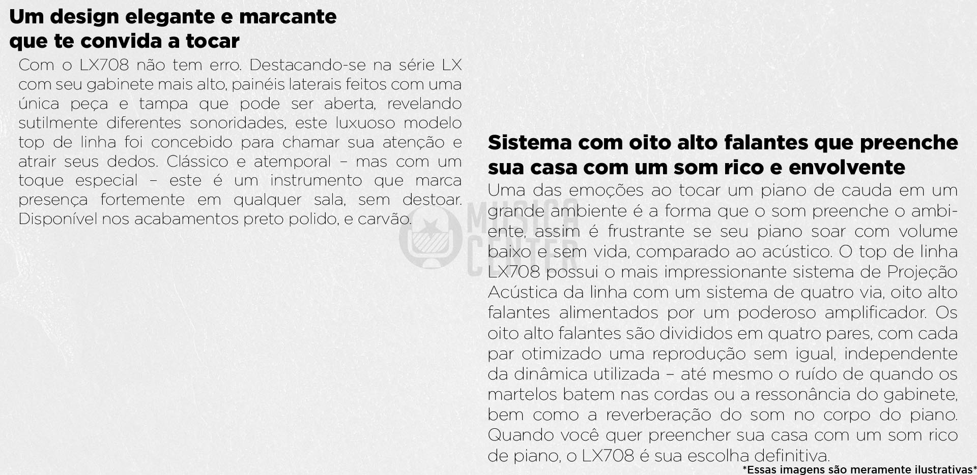 Descrições sobre som e gabinete do Piano Vertical Premium Roland LX708