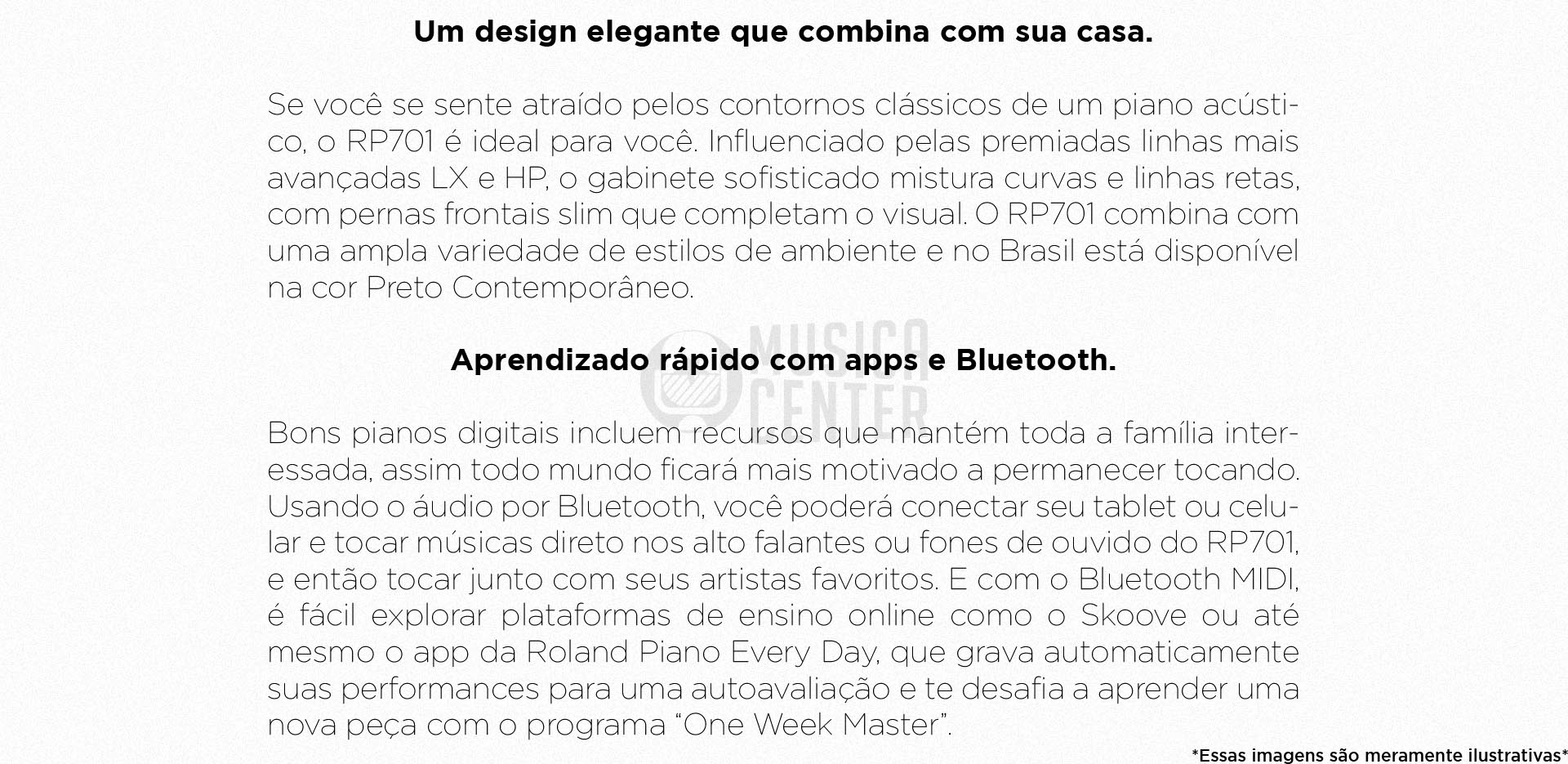 Descrições do Piano Digital Roland RP701