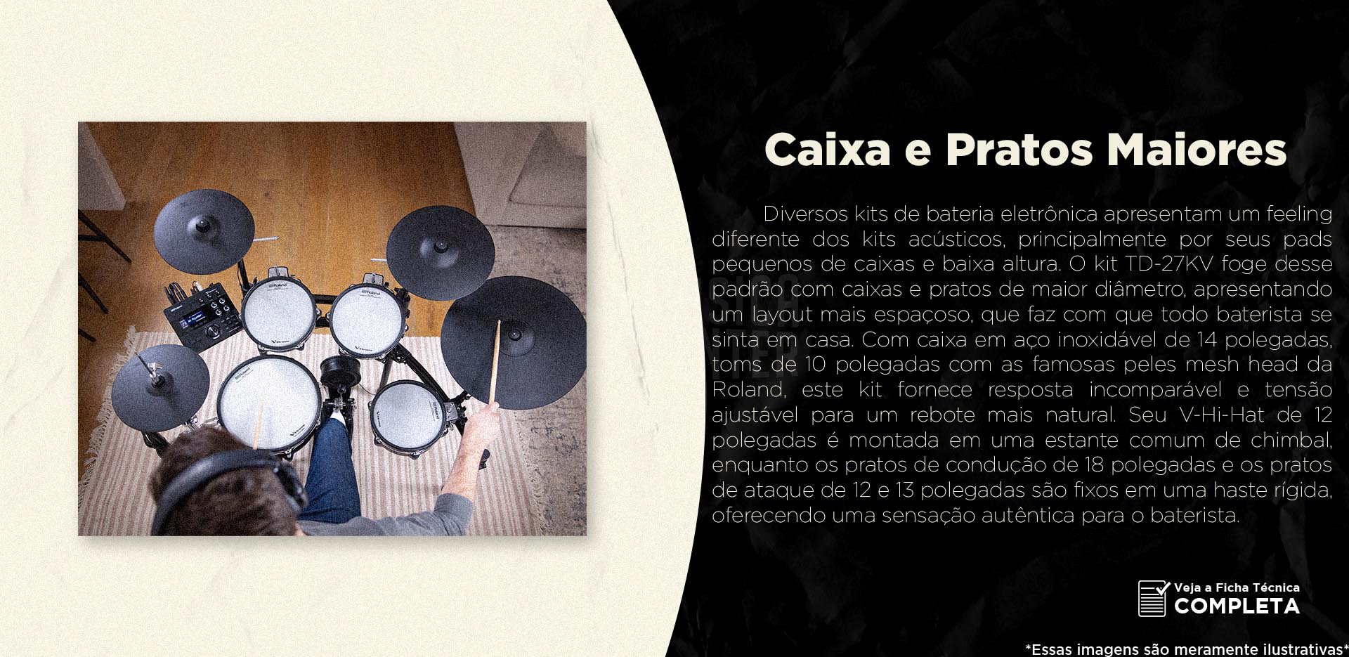 Bateria Eletrônica Roland TD-27KV com caixa e pratos maiores
