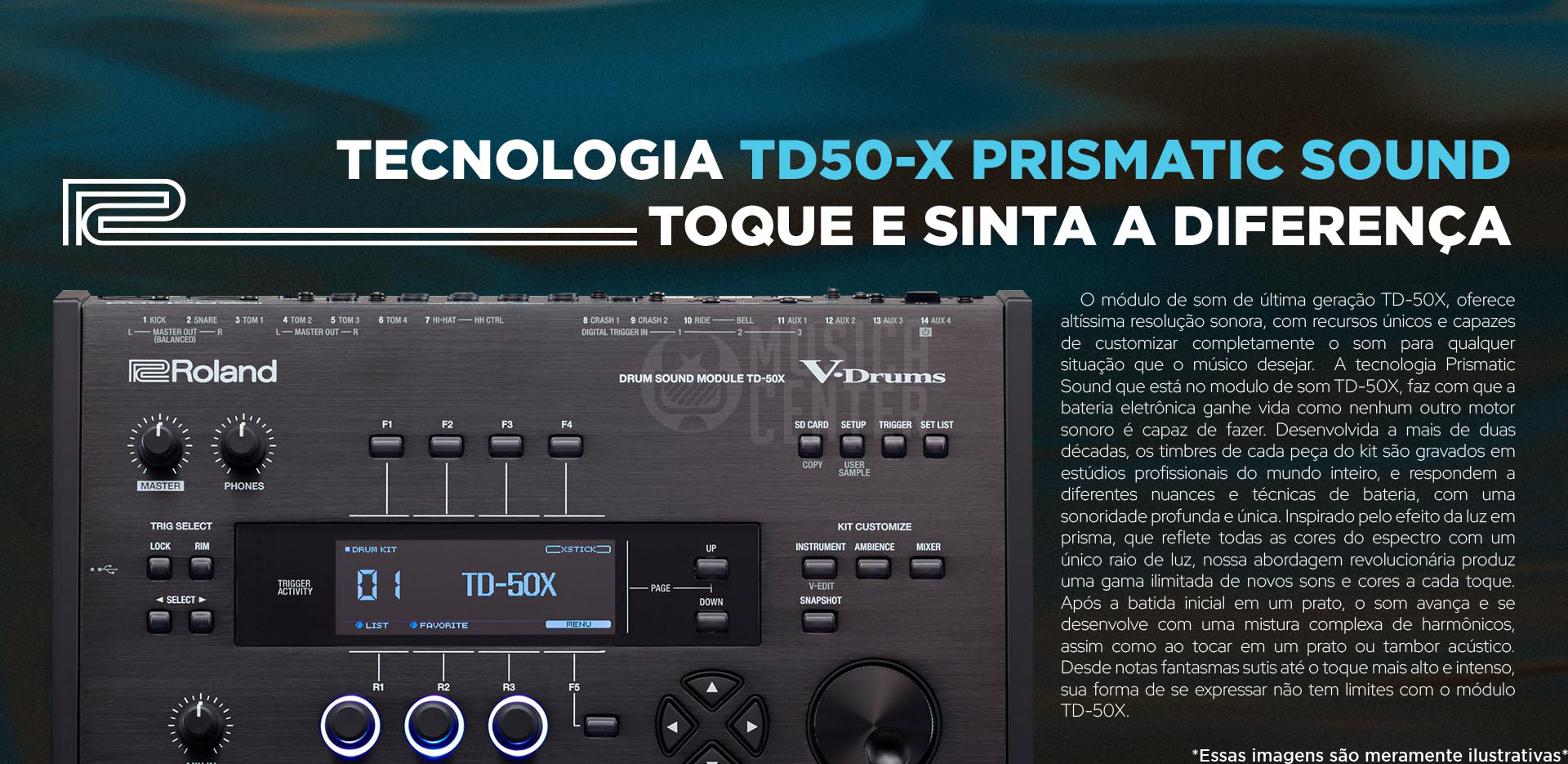 Bateria Eletrônica Roland VAD-706 vem equipada com o Modulo Roland TD-50x e tecnologia prismatic sound